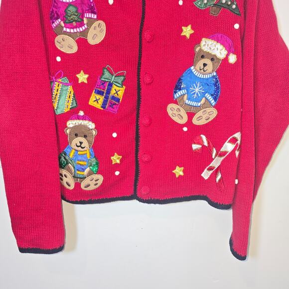 Nut Cracker Vintage Teddy Bear Christmas Cardigan Embroidered Size Medium - Picture 3 of 7